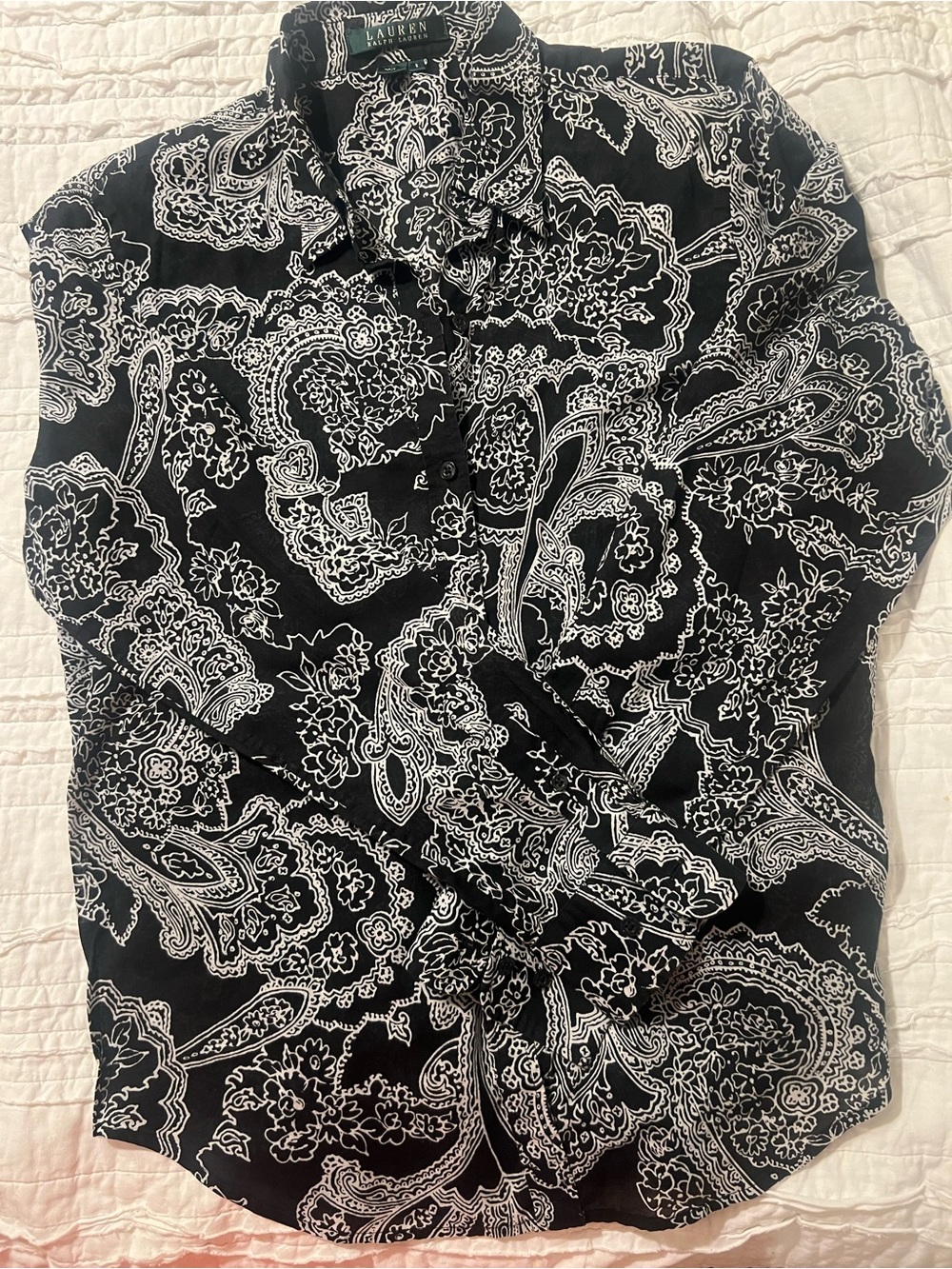Lauren Ralph Lauren black and white paisley cotton button down shirt